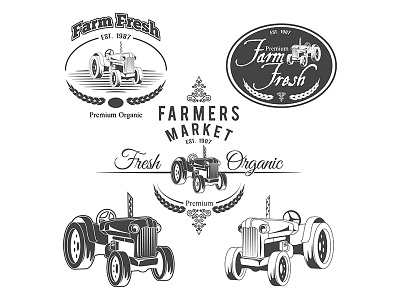 Farm Fresh agriculture bio crop eco farm field graphic market organic premium tractor wheat