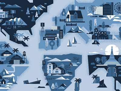 Ghost Towns buildings ghost town map mountains shipwreck sun trees vector