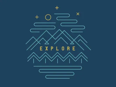 explore blue explore illustration line monoline moon mountains outdoors stars type water yellow