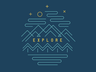explore blue explore illustration line monoline moon mountains outdoors stars type water yellow