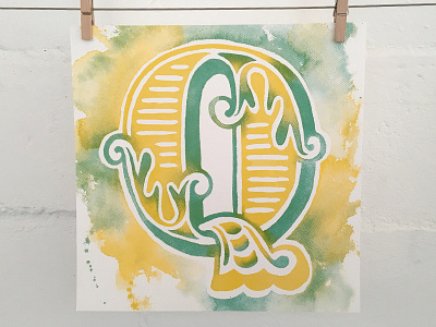 Typefight Screen Print print q screenprint teal type typefight typography watercolor yellow