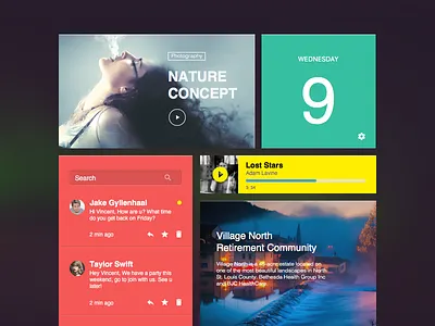 Day 009 - Ui Kit calendar chat flat google interface kit material metro news player ui video