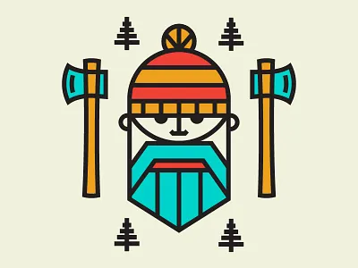 Lumberjack dude axe beard head illo lumberjack monoline vector woods