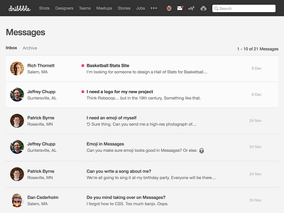 Onsite Messages dribbble inbox messages