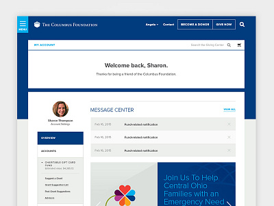 Donor Dashboard dashboard messages navigation ui