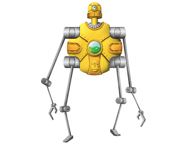 Round R mad scientist robot round yellow