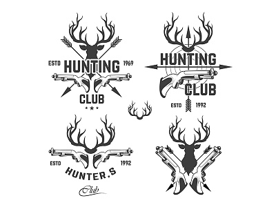 Hunting Club Deer arrow deer design graphic gun horn hunter club icon old seal stamp weapon