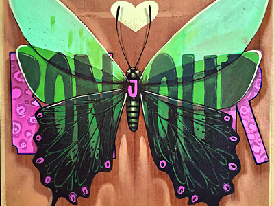 Bonjour acrylics bonjour butterfly canvas colours erase exhibition france green love pink