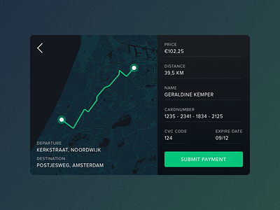 Creditcard Checkout Taxi black car checkout creditcard dailyui dark directions interface map payment route ui