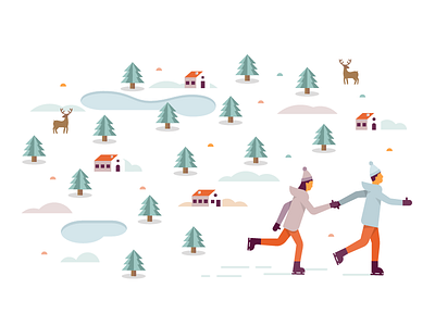 Xmas Ice Rink couple ice skate illustration illustrator miguelcm snow winter xmas