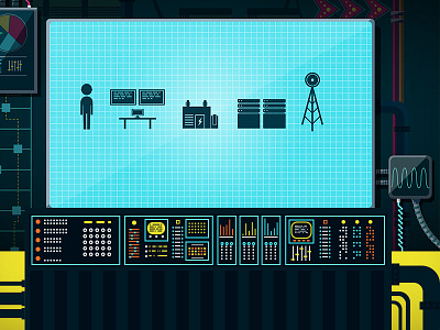 Control Room computer contro dashboard pipes radar room screen server