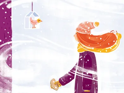 sharing bird care girl redhead share sharing is caring winter
