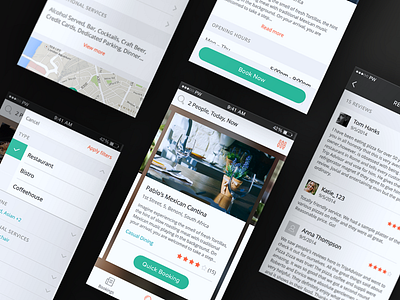 Restaurant booking screens app book booking comments design filter restaurant search thread