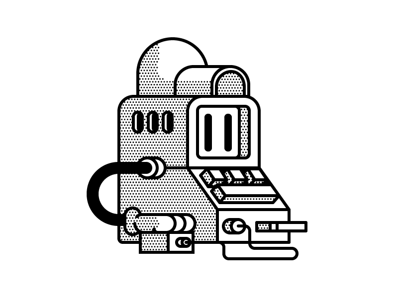 PC Buddy computer halftone illustration simple vector