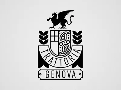 Trattoria Genova banner escutcheon genoa genova griffin heraldry italian logo paisley pattern restaurant shield