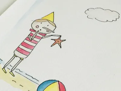Pinocchio day to day life. balloon beach children illustration pinocchio starfish watercolour