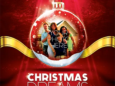 Christmas Photoshop Flyer Template christmas red wood ribbon santa snow globe top view tree white christmas xmas