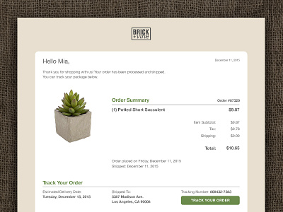 Daily UI — 017 Email Recipt 017 dailyui email interface recipt succulent ui ux web