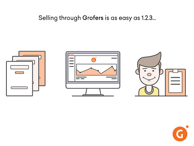 Grofers - Registration boy character dashboard design desktop grofers illustration inventory registration ui visual website