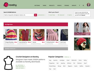 Ravelry Patterns Landing Page crochet knitting landing portal ravelry