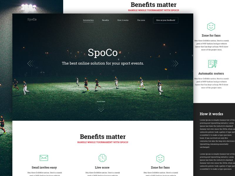 Sport platform benefits design features flat landing slider sport web