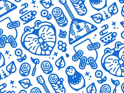 Russian Pattern background bagels balalaika bear icon matrioshka matryoshka pattern russian seamless traditional vector