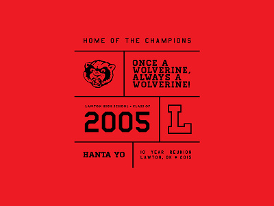 High School Reunion T-Shirt Design 10 year reunion 2005 illustration red t shirt vector wolverine