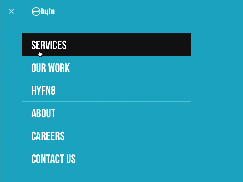 HYFN.com menu rollover agency desktop html5 hyfn mobile portfolio responsive timeline web design