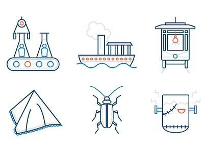 Literature Icons albert.io frankenstein handkerchief icons illustration insect literature metamorphosis othello steamboat streetcar vector