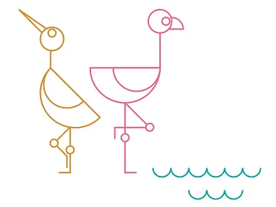 River Cleanup Illustration bird blue cleanup flamingo orange pink river stork water wave