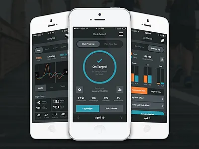 Fitness App Dashboard & Analytics analytics app dashboard fitness graph iphone mobile timeline tracker tracking