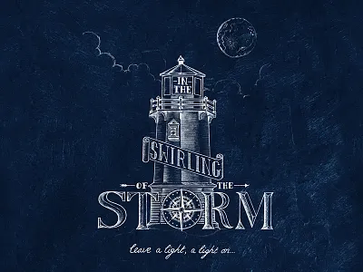 In the Swirling of the Storm compass illustration light lighthouse nautical storm typography
