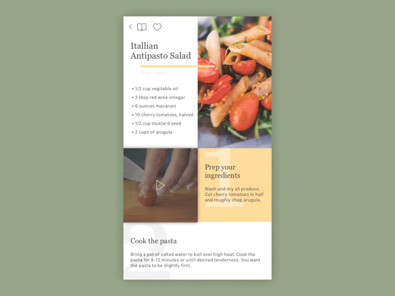 Cookbook App 040 animation cookbook cooking dailyui food ingedients ios iphone typography