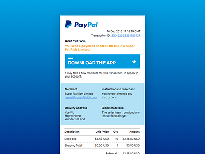 Email Receipt - DailyUI#017 017 challenge dailyui day email ios iphone paypal receipt ui ux