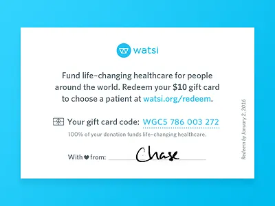 Watsi "Business" Cards business cards donation gift cards personal redeem