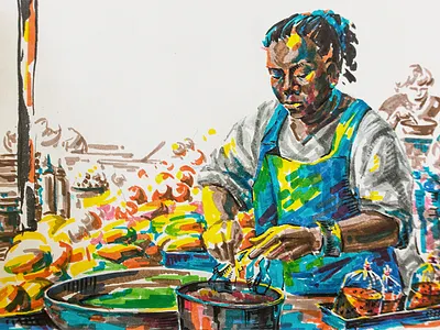 Streetfood-2 asian cooking fine art food hand drawn markers sketch streetfood