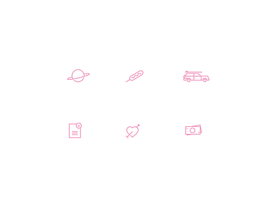 Icons corn dog form heart icons line money pink social space station wagon