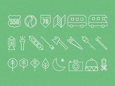 Camping Icon Set adventure camper camping flashlight highway icon lantern map nature outdoor sign tent