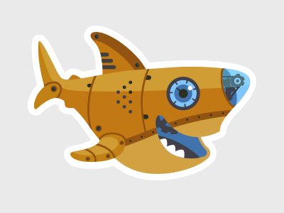 Steampunk Sammy robot shark steam punk sticker