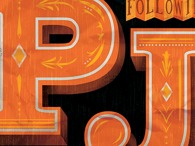 PJ 3d dimension font grit orange texture type