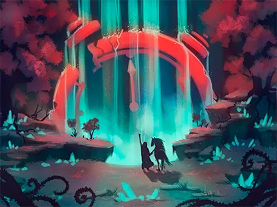 Finding the time. adventure clock cyan nature red story time