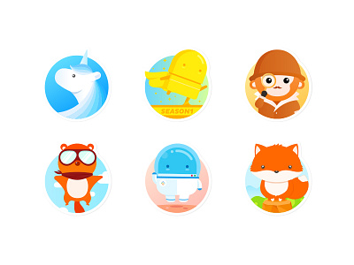 Icon/Badge animal badge fox icon monkey robot unicorn