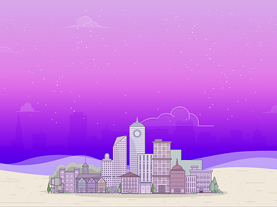 Landing Page Illustration app buildings cloud drawing icon illustration landing page single page vector website