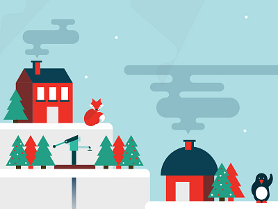 End of Year Illustrations 1 animals clouds fox house illustration penguin snow well winter year end