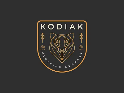 Kodiak clothing apparel badge bear branding illustration line art logo minimal nature patch tree typography