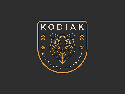 Kodiak clothing apparel badge bear branding illustration line art logo minimal nature patch tree typography