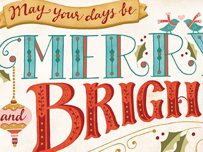 Merry And Bright christmas greeting card holiday lettering typography