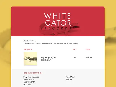 Daily UI #017 - Email Receipt album daily ui dailyui email receipt record store