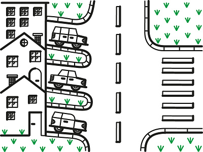 Neighbourhood Illustration car house illustration line art neighbourhood street vector art