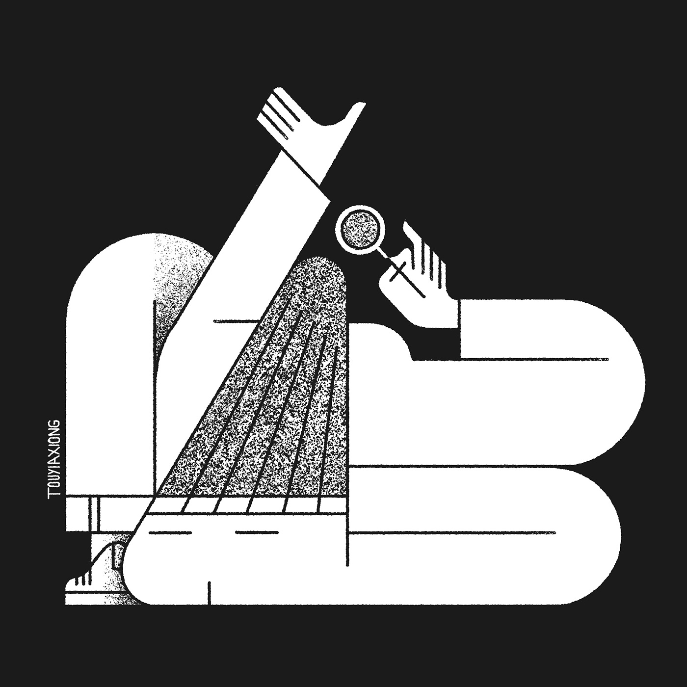 whatchu looking for 2d art back branding design geometric glass graphic hair icon illustration illustrator logo looking magnifying microscope pants shirt shoes sit zoom